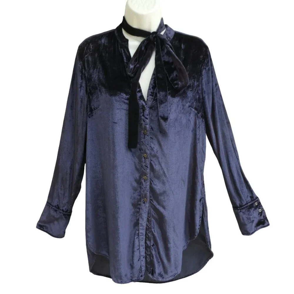VeLVeT Maeve Anthropologie Dark Blue Mini Tunic Dress Neck Bow Tie Yoked US6
